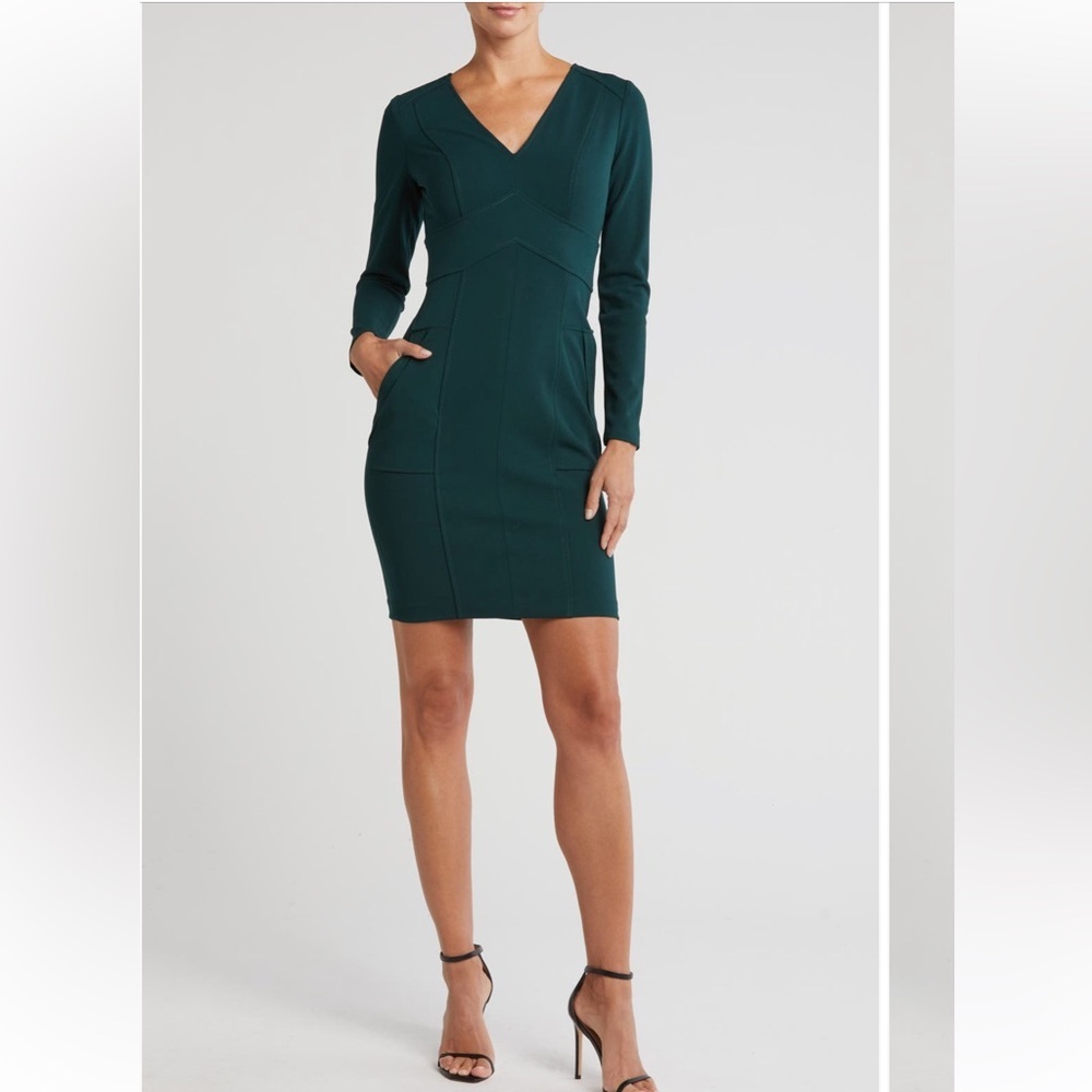 DKNY Long Sleeve V-Neck Sheath Dress